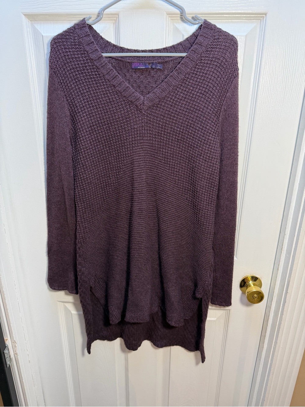 Prana Women's V-Neck Long Knit Sweater in Plum